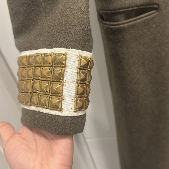 Gryphon green coat with gold stud embellishment. - Picture 3 of 9